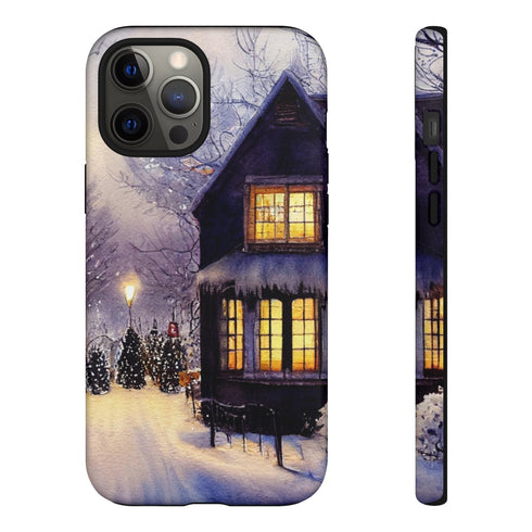 Glowing Homes in the Snow with Christmas Decorations - Impact Resistant Phone Case iPhone 12 Pro Max Matte